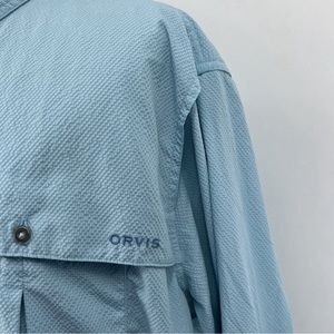 ORVIS Men's Vented Shirt XL Extra Large Solid Blue Roll Tab Long Sleeve